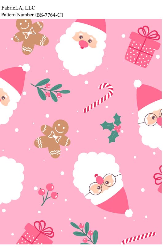 Christmas fabric print – Santa and gingerbread on pink – pattern BS-7764-C1 | FabricLA