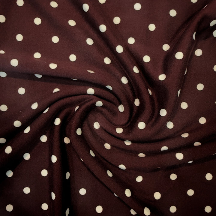 DTY Polka Dot Fabric – 60" Wide, Stretch Knit Fabric (Burgundy & Navy)