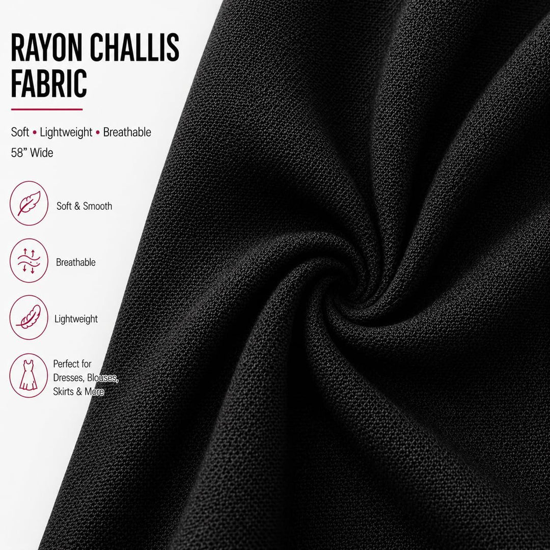 Rayon Challis Fabric by the Yard, lightweight, soft, breathable fabric suitable for dresses and skirts.