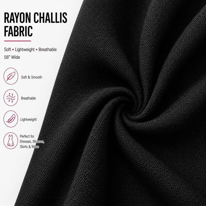 Rayon Challis Fabric by the Yard, lightweight, soft, breathable fabric suitable for dresses and skirts.