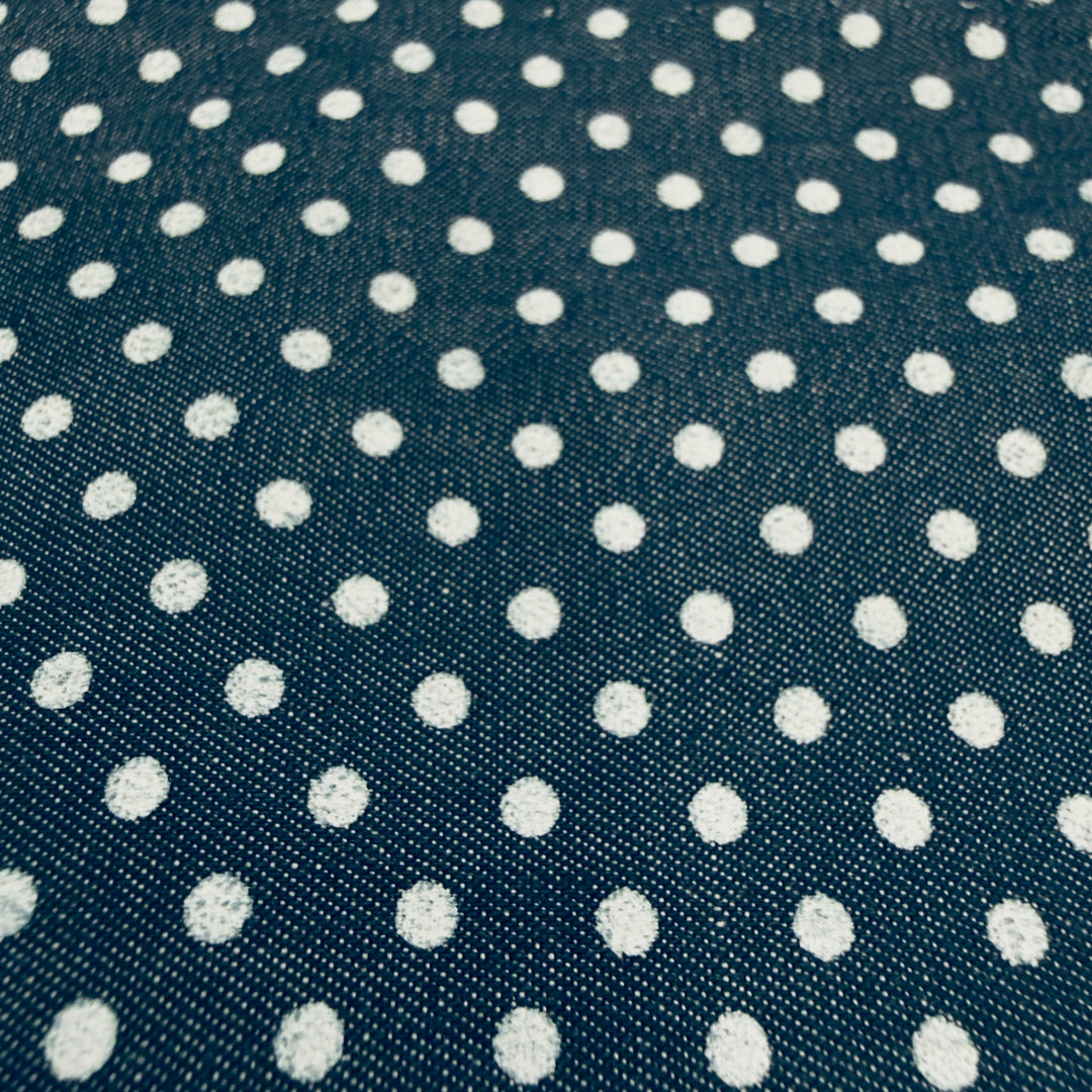 100% Cotton Chambray Fabric – White Pin Dot Pattern