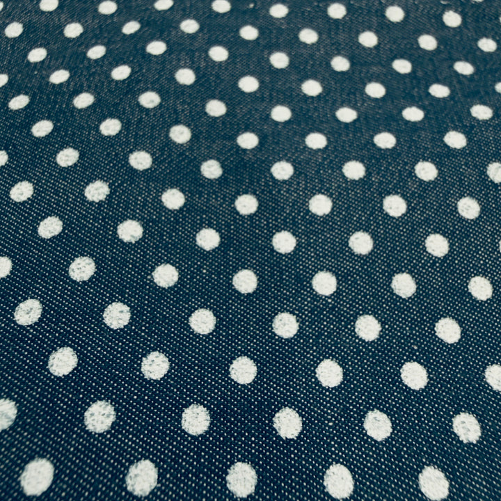 100% Cotton Chambray Fabric – White Pin Dot Pattern