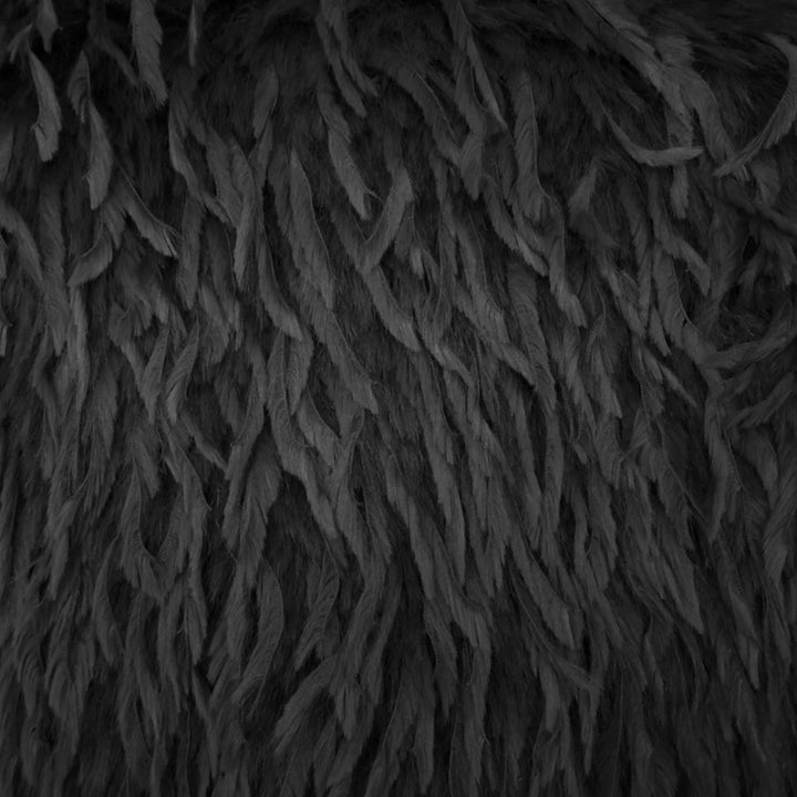Charcoal gray feather mink faux fur fabric with flowing long pile for fashion and upholstery