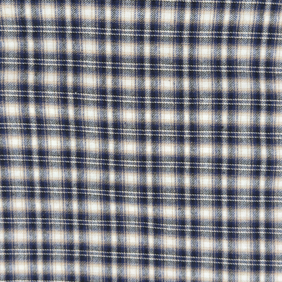 Coastal Ember Plaid cotton flannel fabric by FabricLA — soft 5oz, 60 inches wide, Style 18.