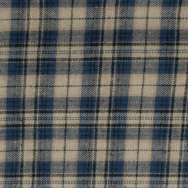 Close-up of a blue and beige plaid fabric pattern