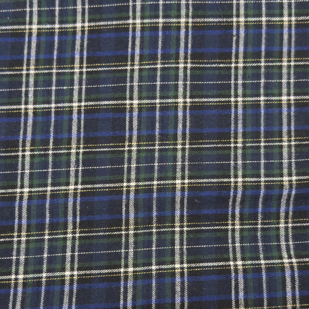Close-up of blue and green plaid fabric