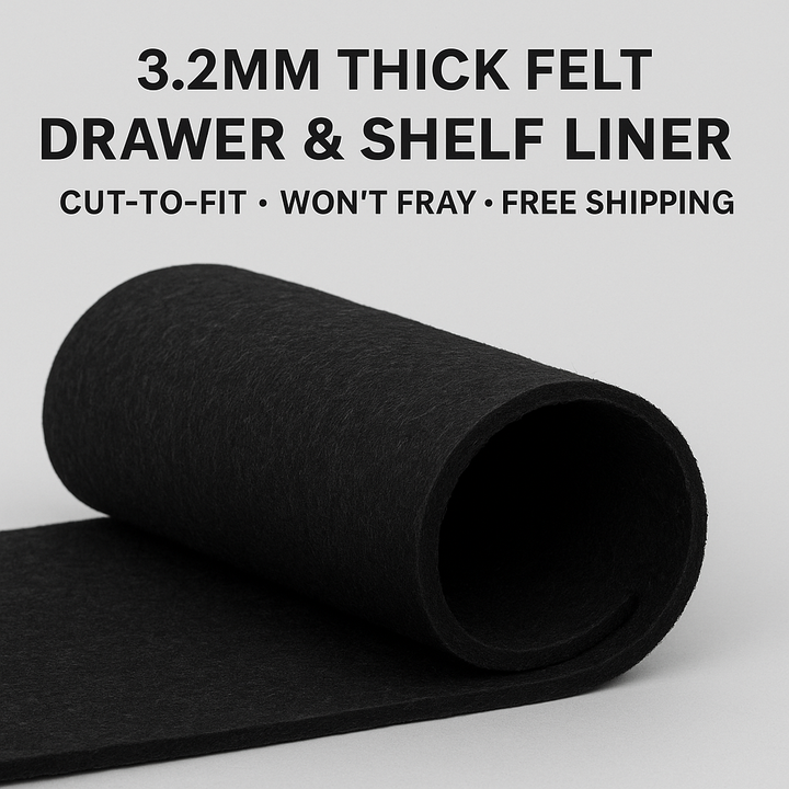Kitchen Starter Felt Drawer Liner Set (4-Pack) – 3.2mm Thick Acrylic Felt • Quiet • Cut-to-Fit • Rounded Corners