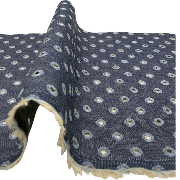 Cotton Indigo Eyelet Dot Denim Fabric by FabricLA – Lightweight 135 GSM, 57/58 inches wide