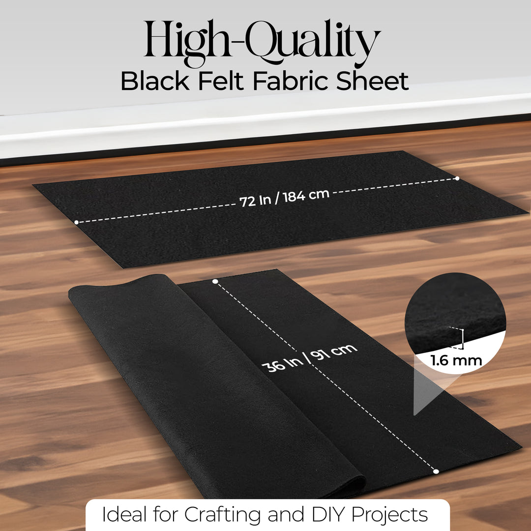 FabricLA Black Acrylic Felt Fabric - 160gms/sq. Yd - 72" Wide | 1.6mm Thick by the Yard - Perfect for Timeless Crafts and Sleek Decor