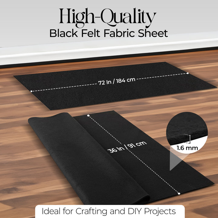 FabricLA Black Acrylic Felt Fabric - 160gms/sq. Yd - 72" Wide | 1.6mm Thick by the Yard - Perfect for Timeless Crafts and Sleek Decor