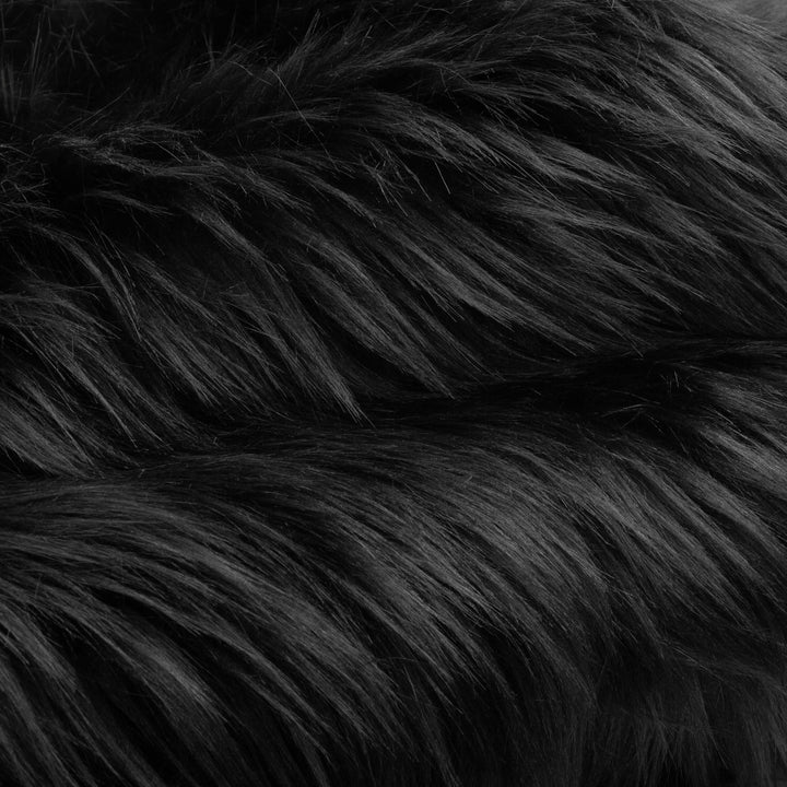 Close-up of black Faux fur fabric texture