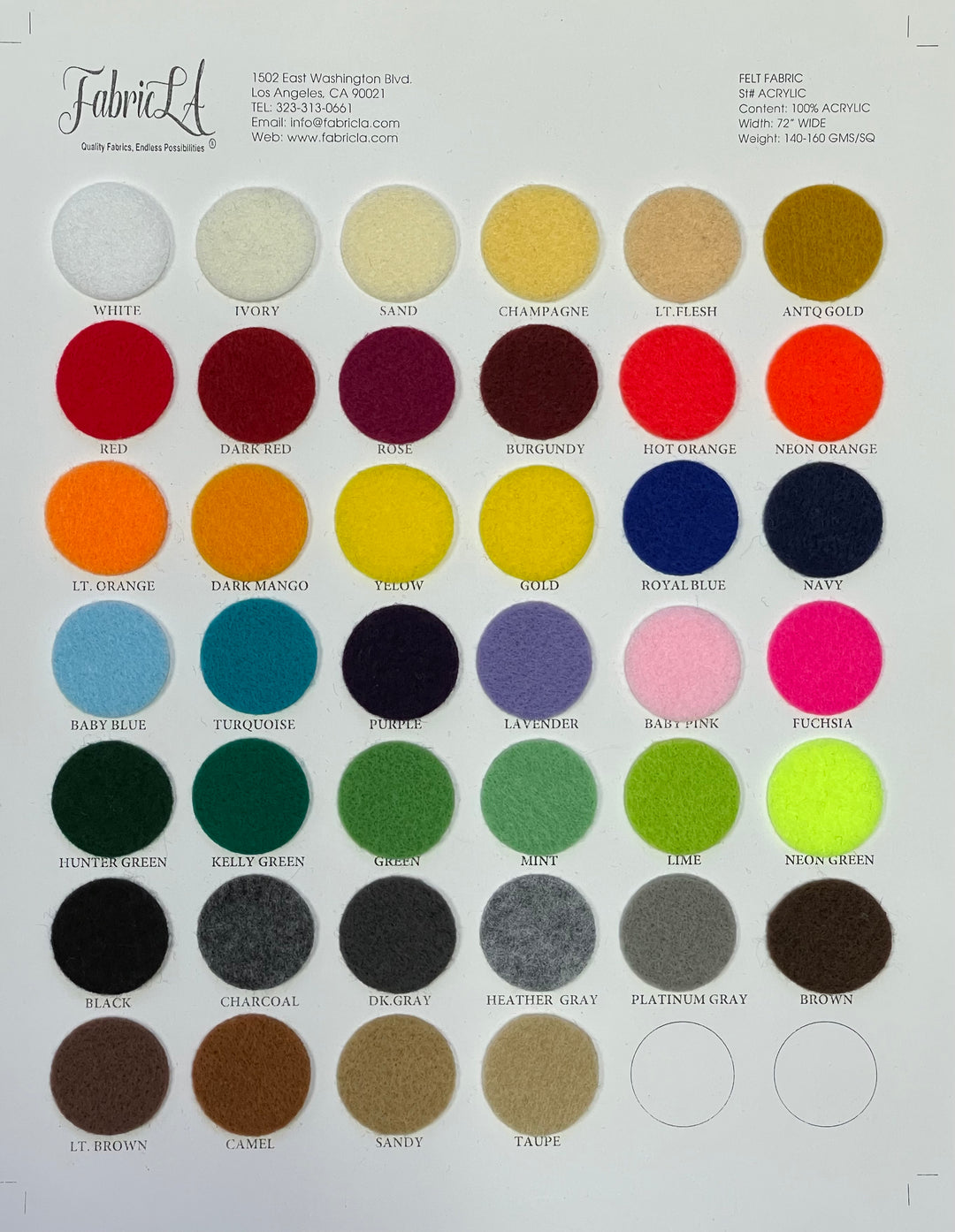 Color swatch chart for fabric with various colors labeled.