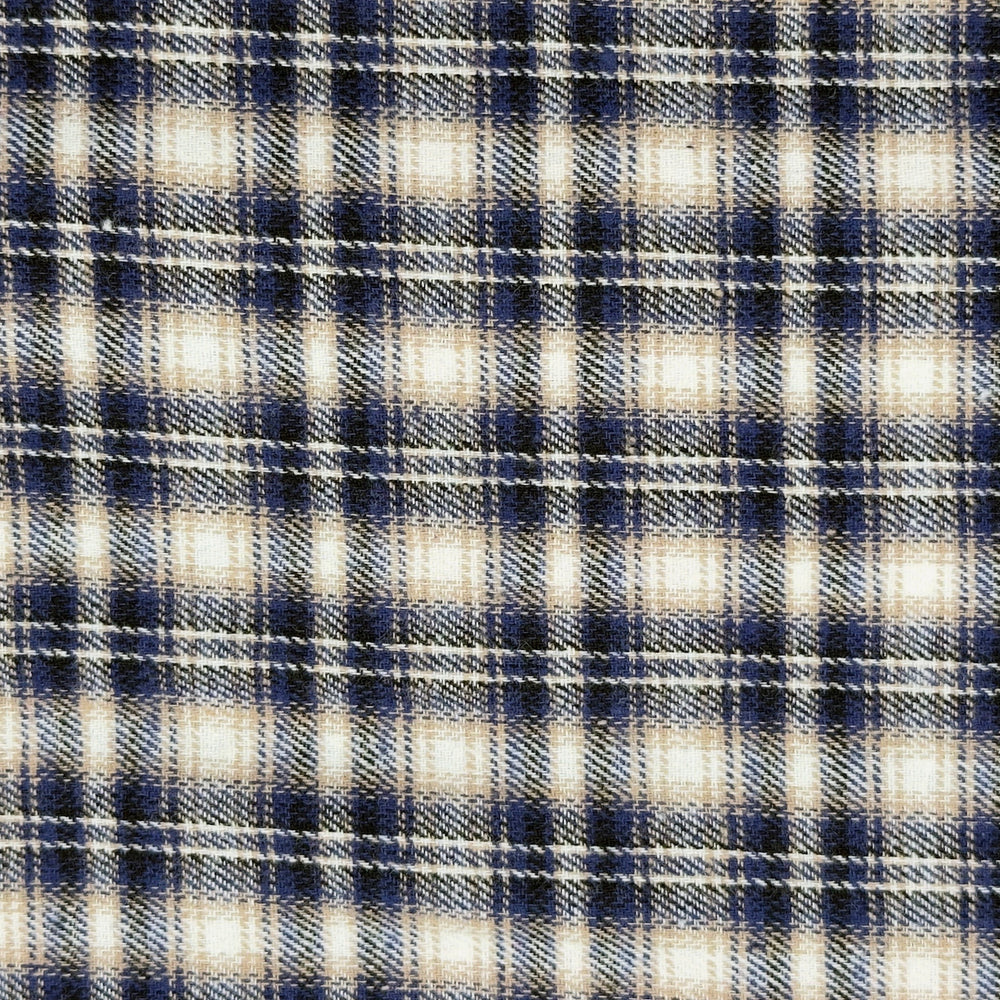 Close-up of a navy and white plaid fabric pattern