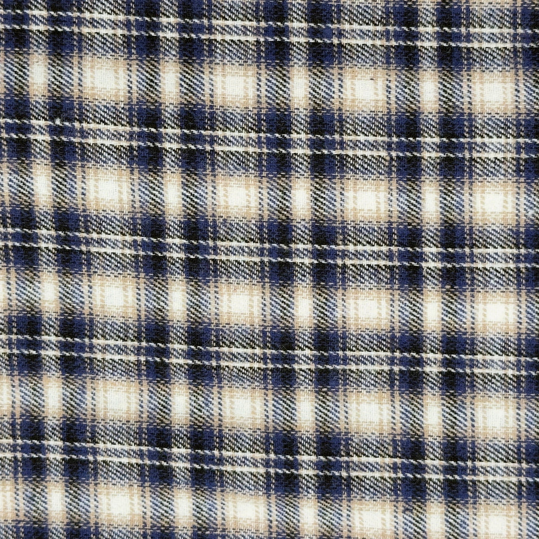 Close-up of a navy and white plaid fabric pattern