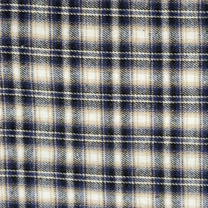 Close-up of a navy and white plaid fabric pattern
