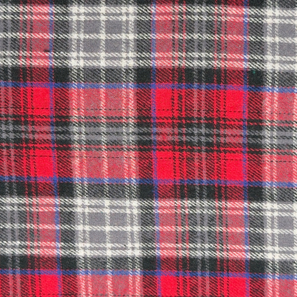Red Slate Check plaid flannel fabric close up texture

