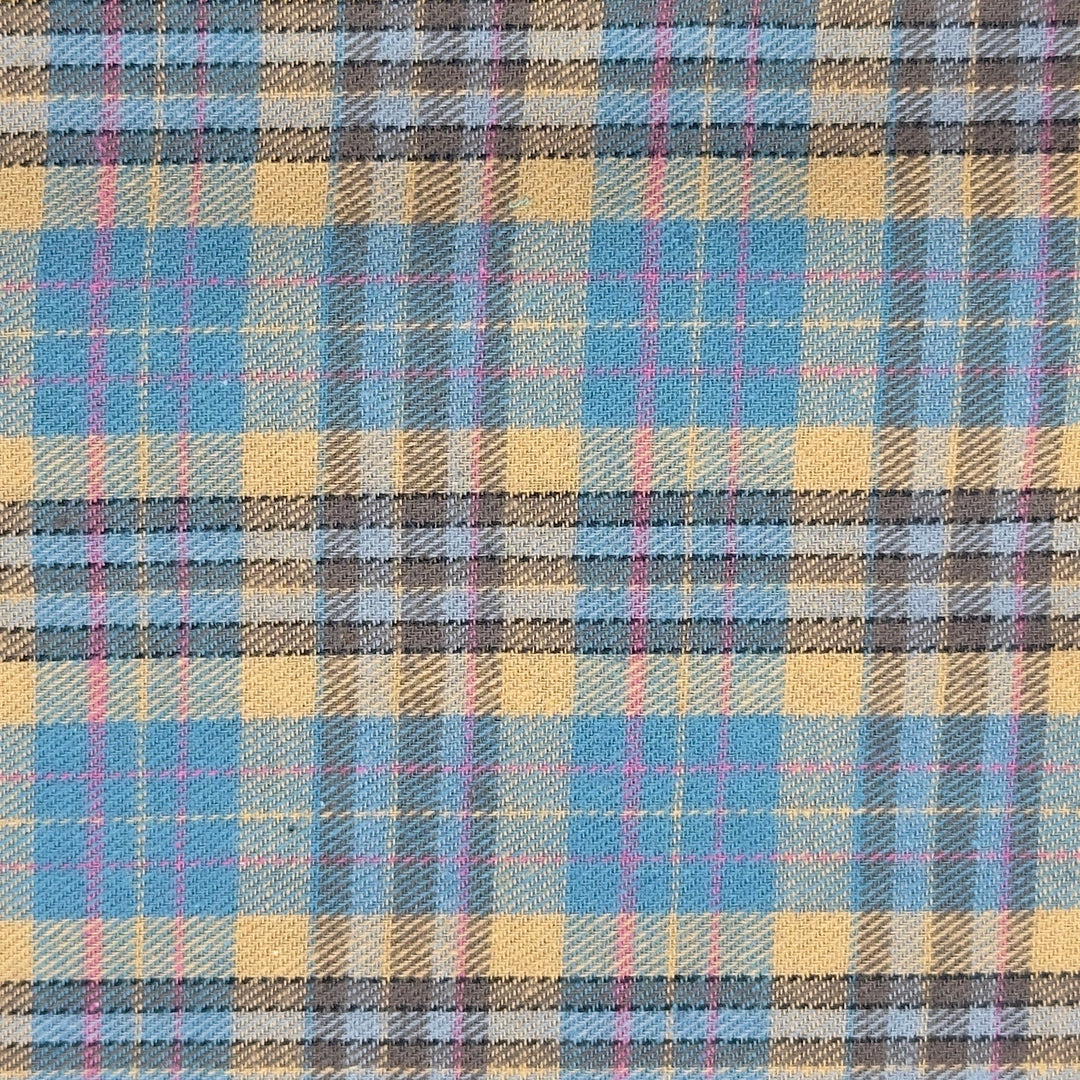 Plaid pattern with blue, taupe, and gray colors