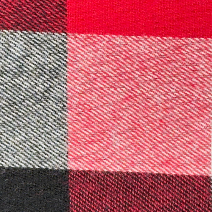 Close-up of a red, gray, and black checkered fabric pattern