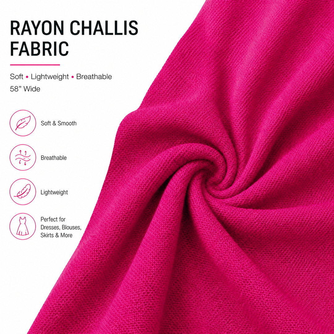 Rayon Challis Fabric by the Yard – Soft, lightweight, and breathable, ideal for summer clothing and flowy dresses.