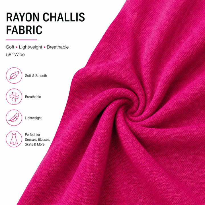 Rayon Challis Fabric by the Yard – Soft, lightweight, and breathable, ideal for summer clothing and flowy dresses.