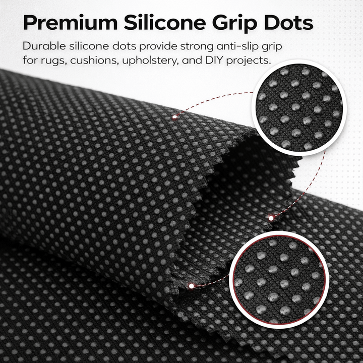 Premium silicone dot anti-slip fabric showing strong grip for non slip fabric projects like upholstery and rugs.