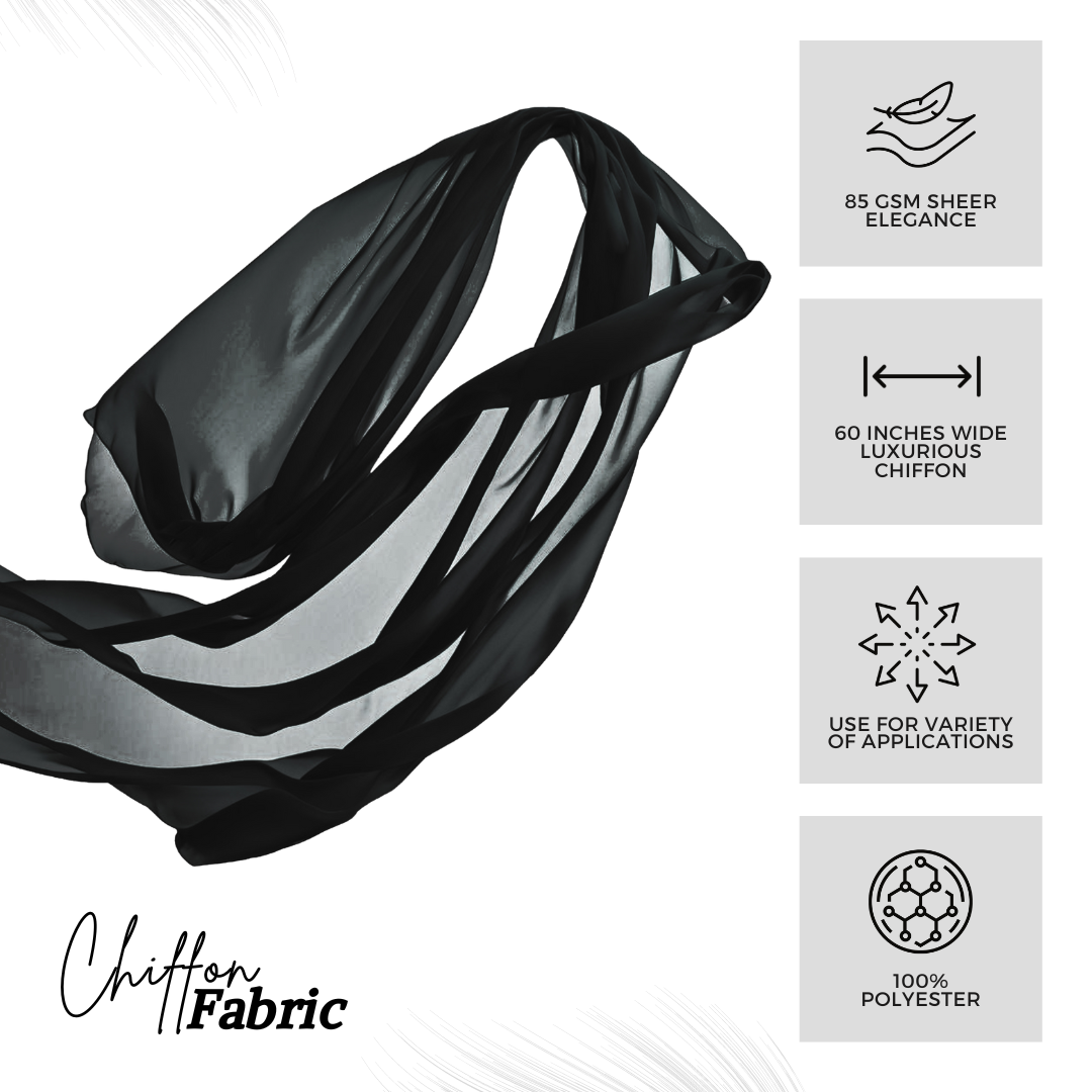 Black Chiffon Fabric by the Yard – 58/60” Soft, Lightweight Polyester