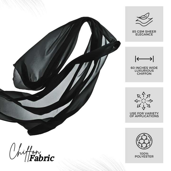Black Chiffon Fabric by the Yard – 58/60” Soft, Lightweight Polyester