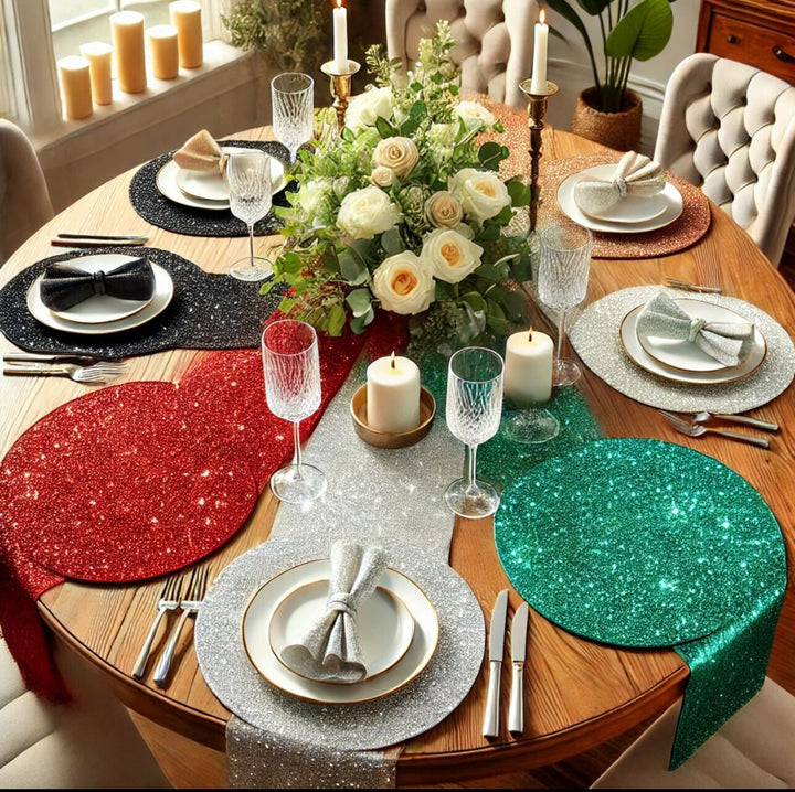 FabricLA Premium Glitter Felt Table Runner - Custom Sizes Available (24", 28", 30", 48", 60") - Elegant Holiday Table Decor