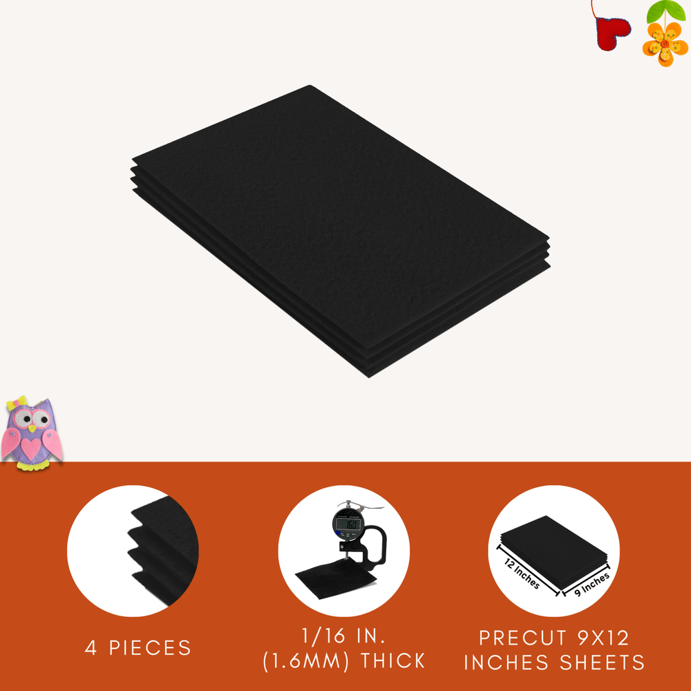 Acrylic Felt 9"X12" Sheet Packs | Black - FabricLA.com