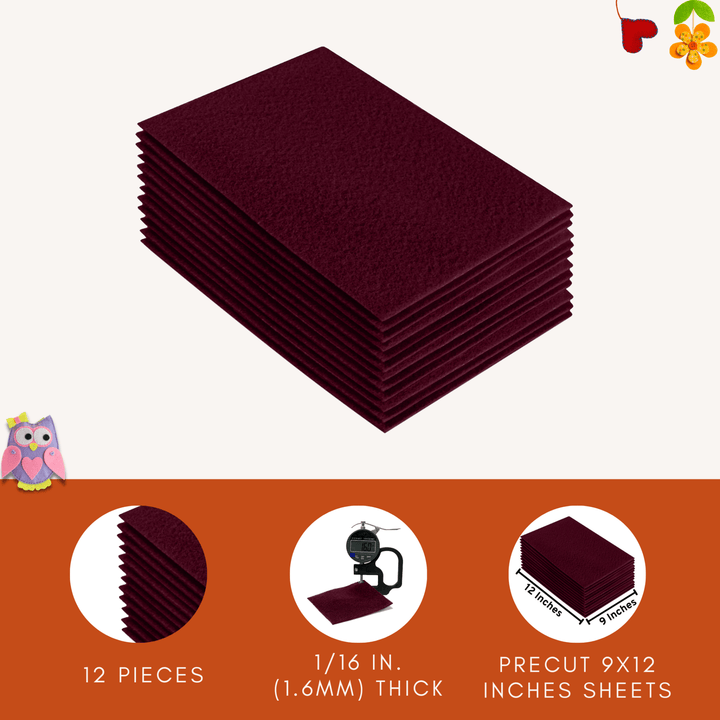 Acrylic Felt 9"X12" Sheet Packs | Burgundy - FabricLA.com