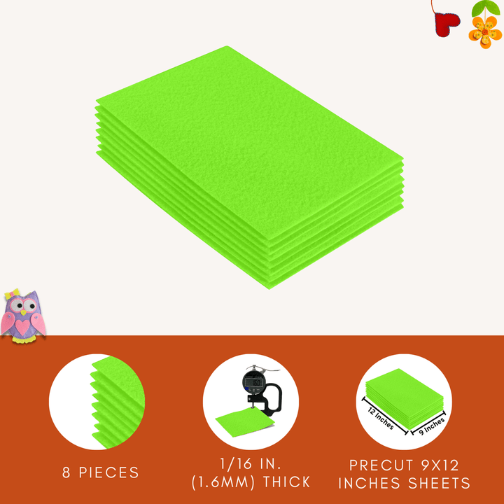 Acrylic Felt 9"X12" Sheet Packs | Neon Green - FabricLA.com