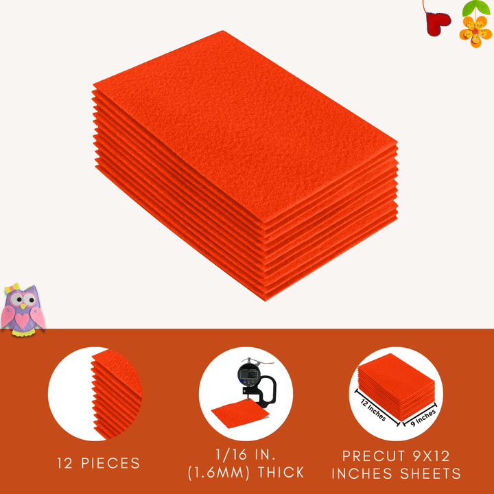 Acrylic Felt 9"X12" Sheet Packs | Neon Orange - FabricLA.com