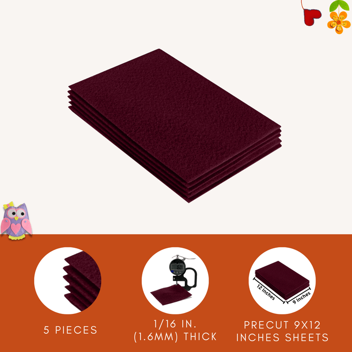 Acrylic Felt 9"X12" Sheet Packs | Burgundy - FabricLA.com