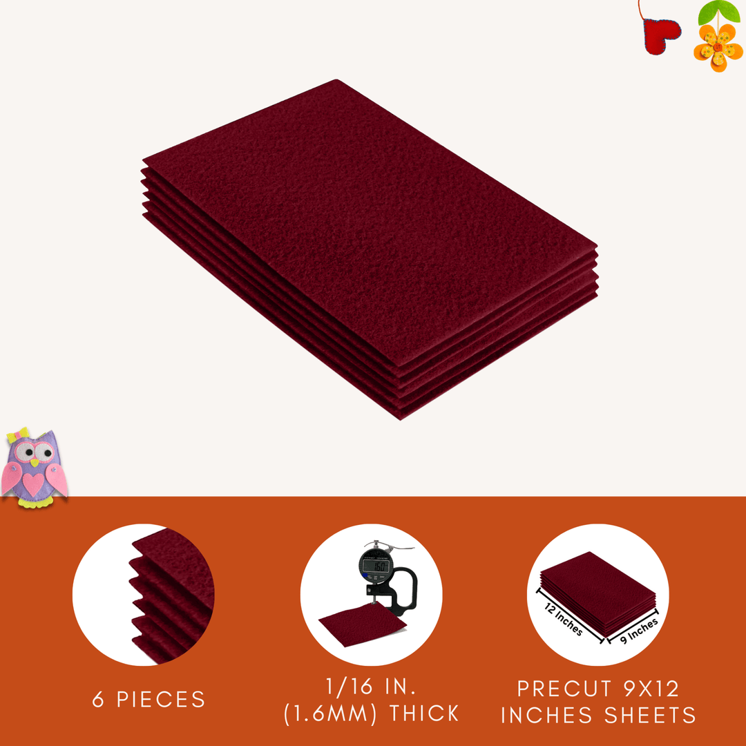 Acrylic Felt 9"X12" Sheet Packs | Dark Red - FabricLA.com