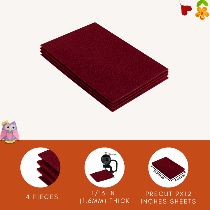 Acrylic Felt 9"X12" Sheet Packs | Dark Red - FabricLA.com