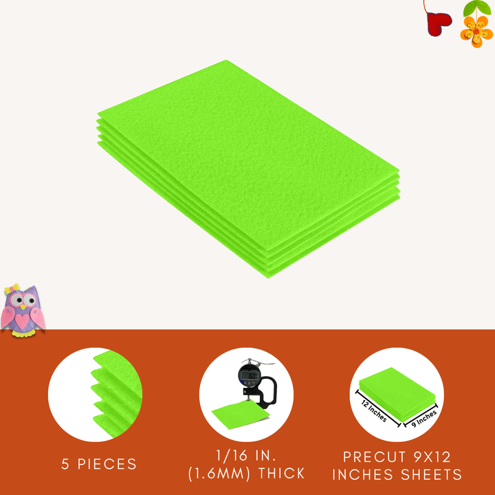 Acrylic Felt 9"X12" Sheet Packs | Neon Green - FabricLA.com