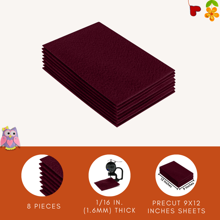 Acrylic Felt 9"X12" Sheet Packs | Burgundy - FabricLA.com