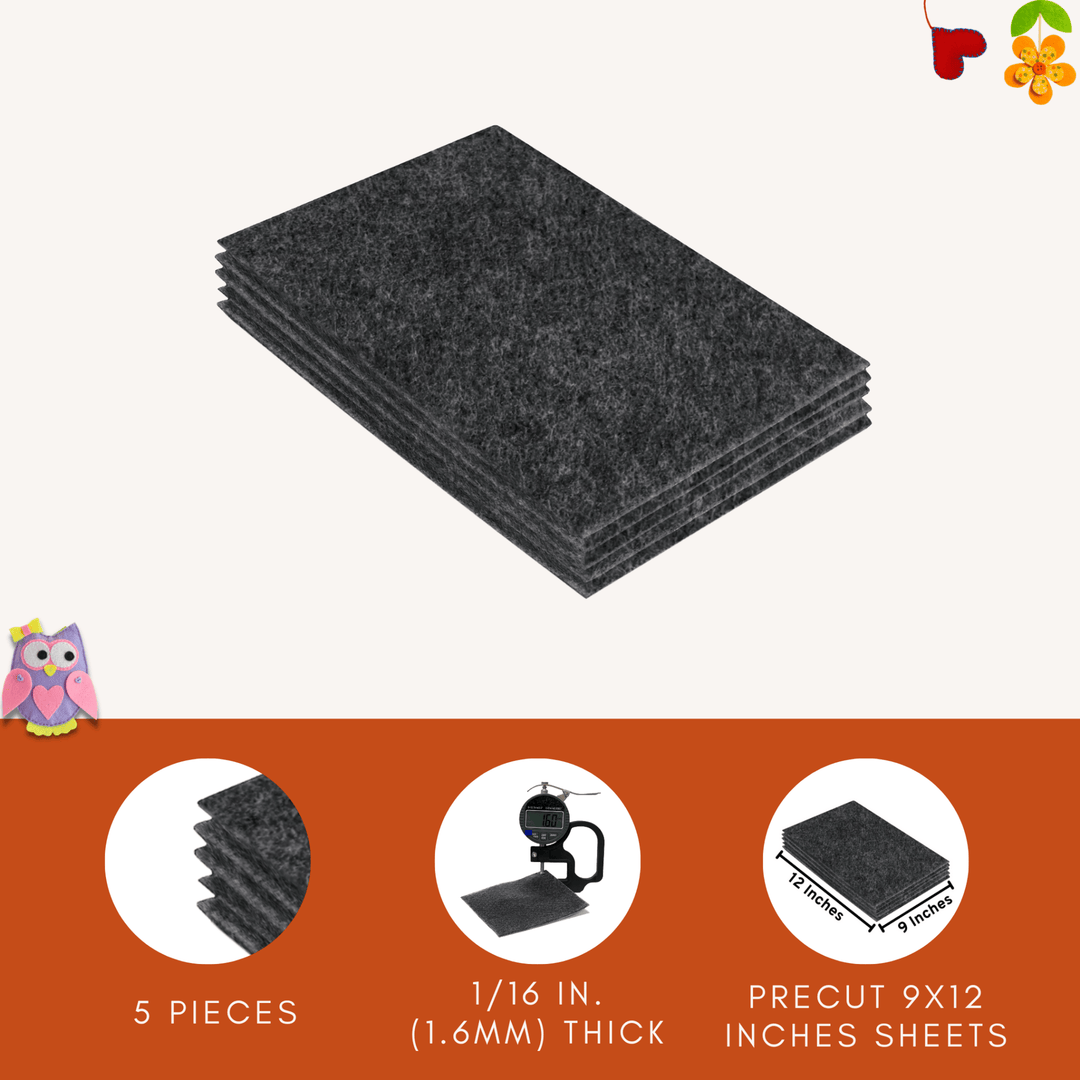 Acrylic Felt 9"X12" Sheet Packs | Charcoal - FabricLA.com