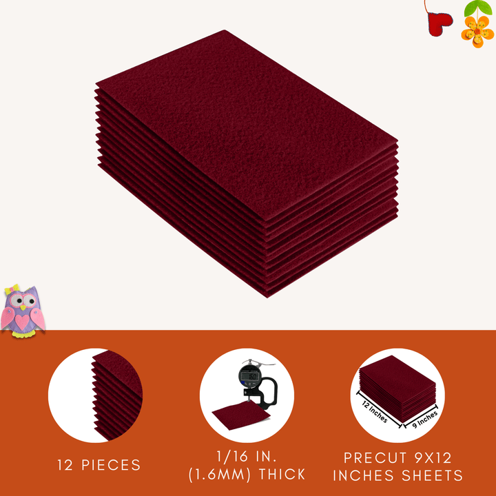 Acrylic Felt 9"X12" Sheet Packs | Dark Red - FabricLA.com