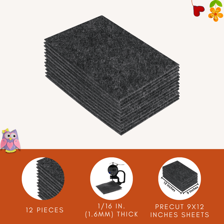 Acrylic Felt 9"X12" Sheet Packs | Charcoal - FabricLA.com