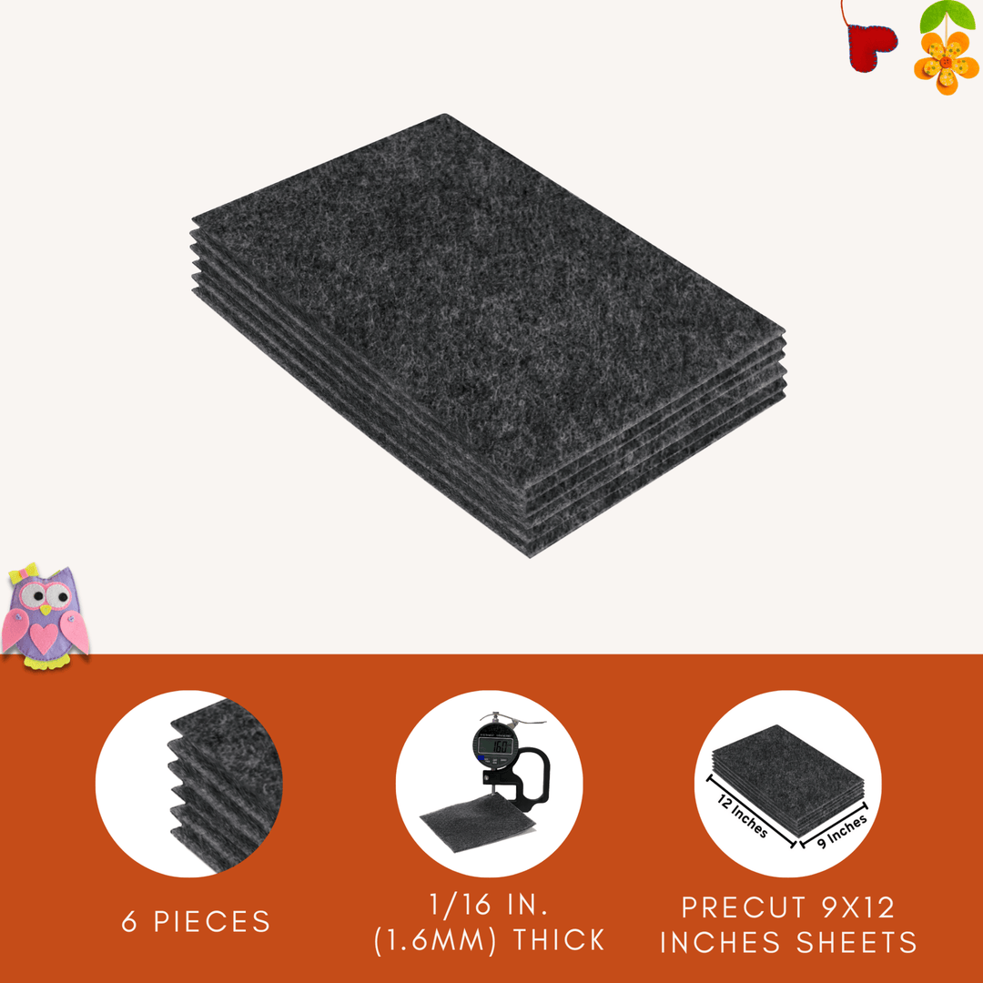 Acrylic Felt 9"X12" Sheet Packs | Charcoal - FabricLA.com