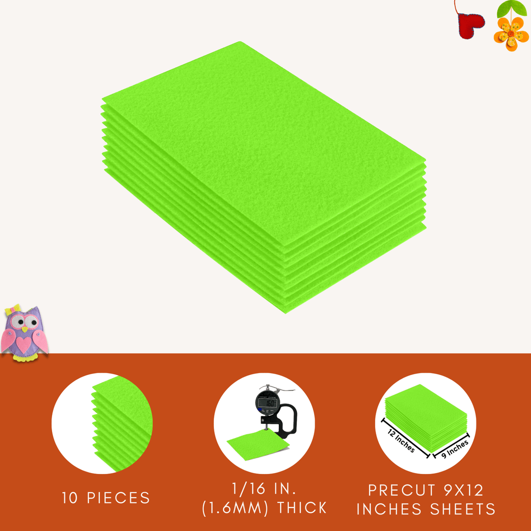 Acrylic Felt 9"X12" Sheet Packs | Neon Green - FabricLA.com