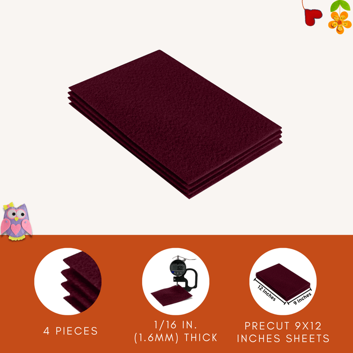 Acrylic Felt 9"X12" Sheet Packs | Burgundy - FabricLA.com