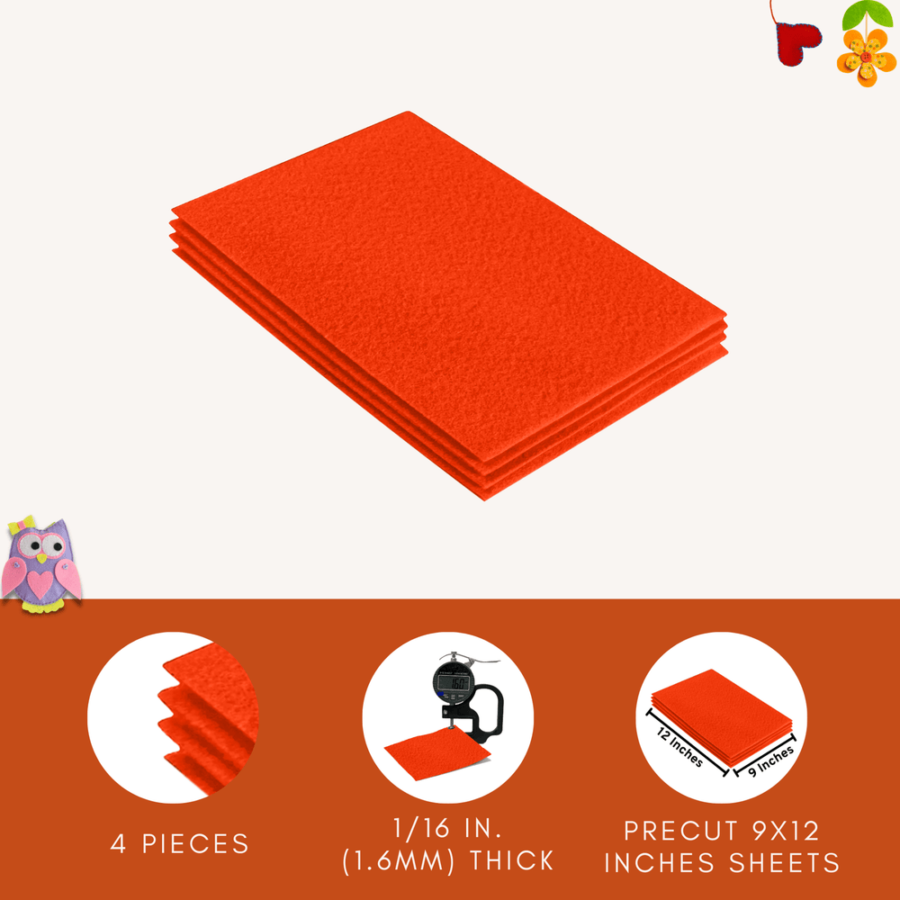 Acrylic Felt 9"X12" Sheet Packs | Neon Orange - FabricLA.com