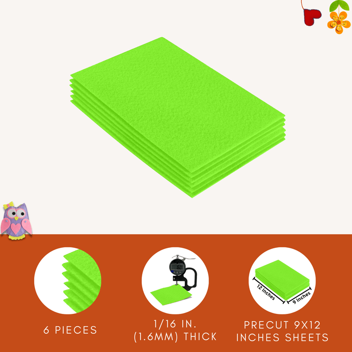 Acrylic Felt 9"X12" Sheet Packs | Neon Green - FabricLA.com