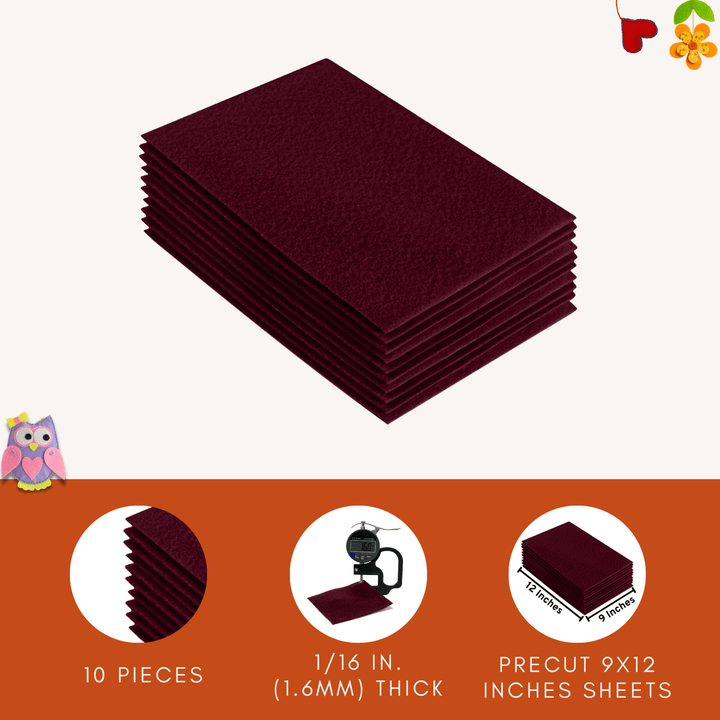 Acrylic Felt 9"X12" Sheet Packs | Burgundy - FabricLA.com