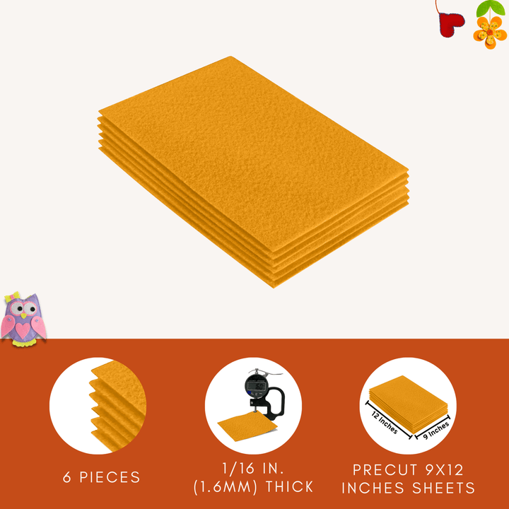 Acrylic Felt 9"X12" Sheet Packs | Gold - FabricLA.com