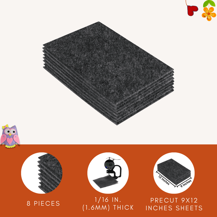 Acrylic Felt 9"X12" Sheet Packs | Charcoal - FabricLA.com