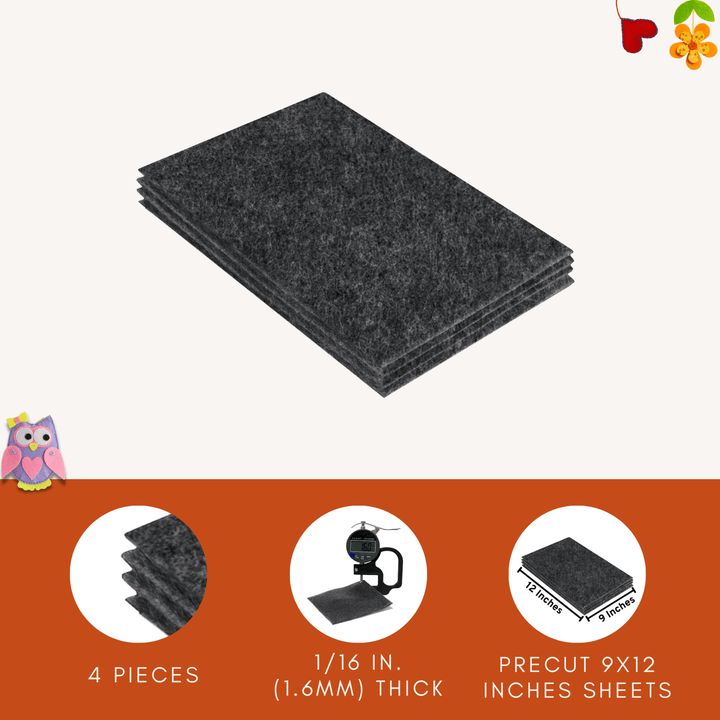 Acrylic Felt 9"X12" Sheet Packs | Charcoal - FabricLA.com