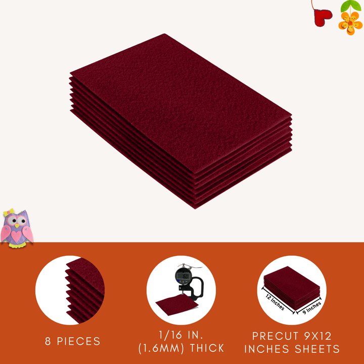 Acrylic Felt 9"X12" Sheet Packs | Dark Red - FabricLA.com